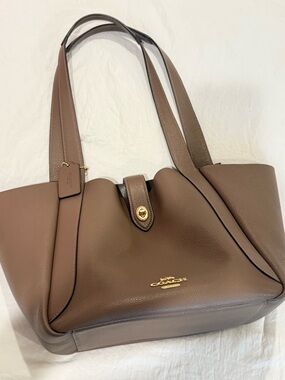 Coach Taupe Brown Pebbled Leather Tote with Gold Hardware